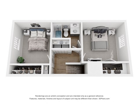 Floor plan for 2 beds, 1.5 baths, 1056 sqft